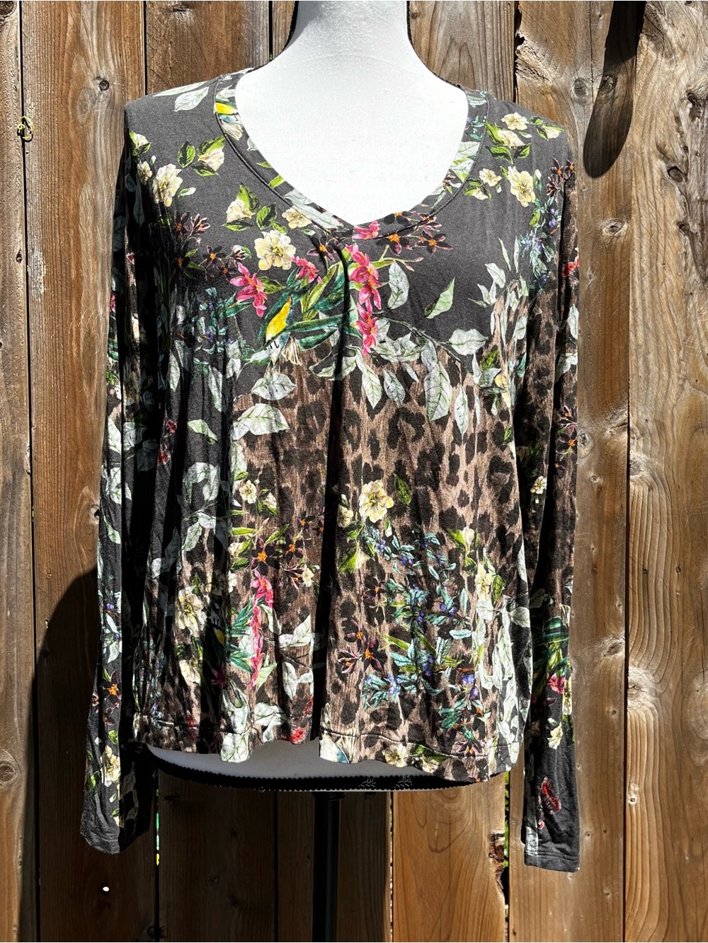 Johnny Was Floral & Leopard Print Long Sleeve Women’s Top